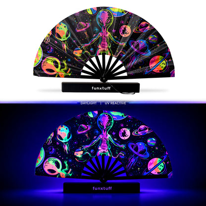 UV Reactive Rave Fan with Wrist Strap