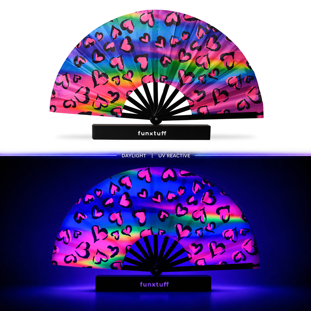UV Reactive Rave Fan with Wrist Strap
