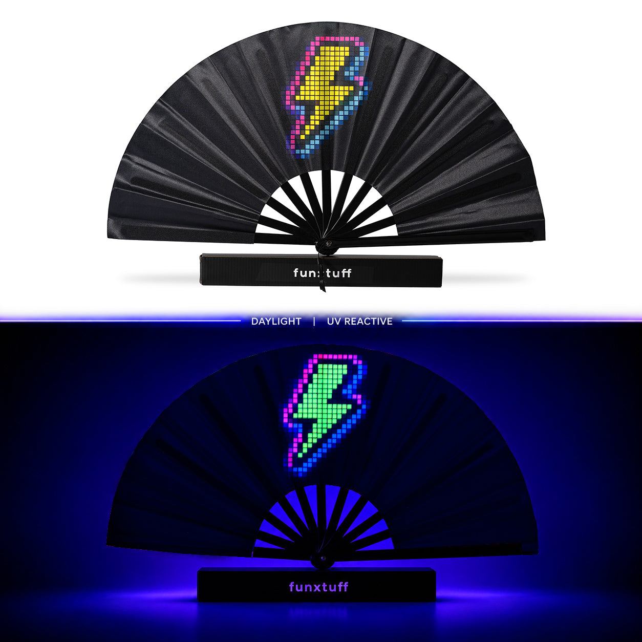 UV Reactive Rave Fan with Wrist Strap