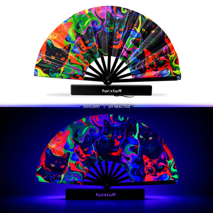 UV Reactive Rave Fan with Wrist Strap