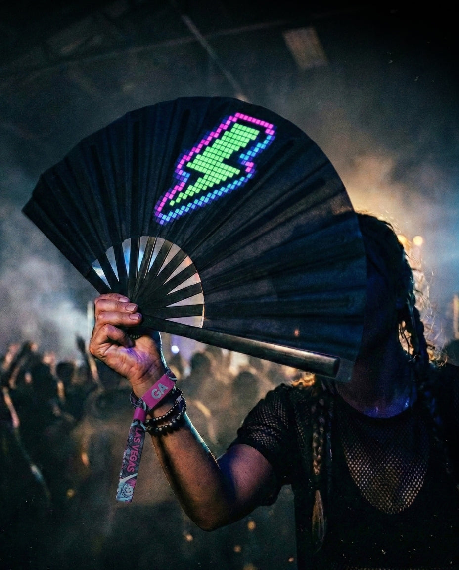 UV Reactive Rave Fan with Wrist Strap
